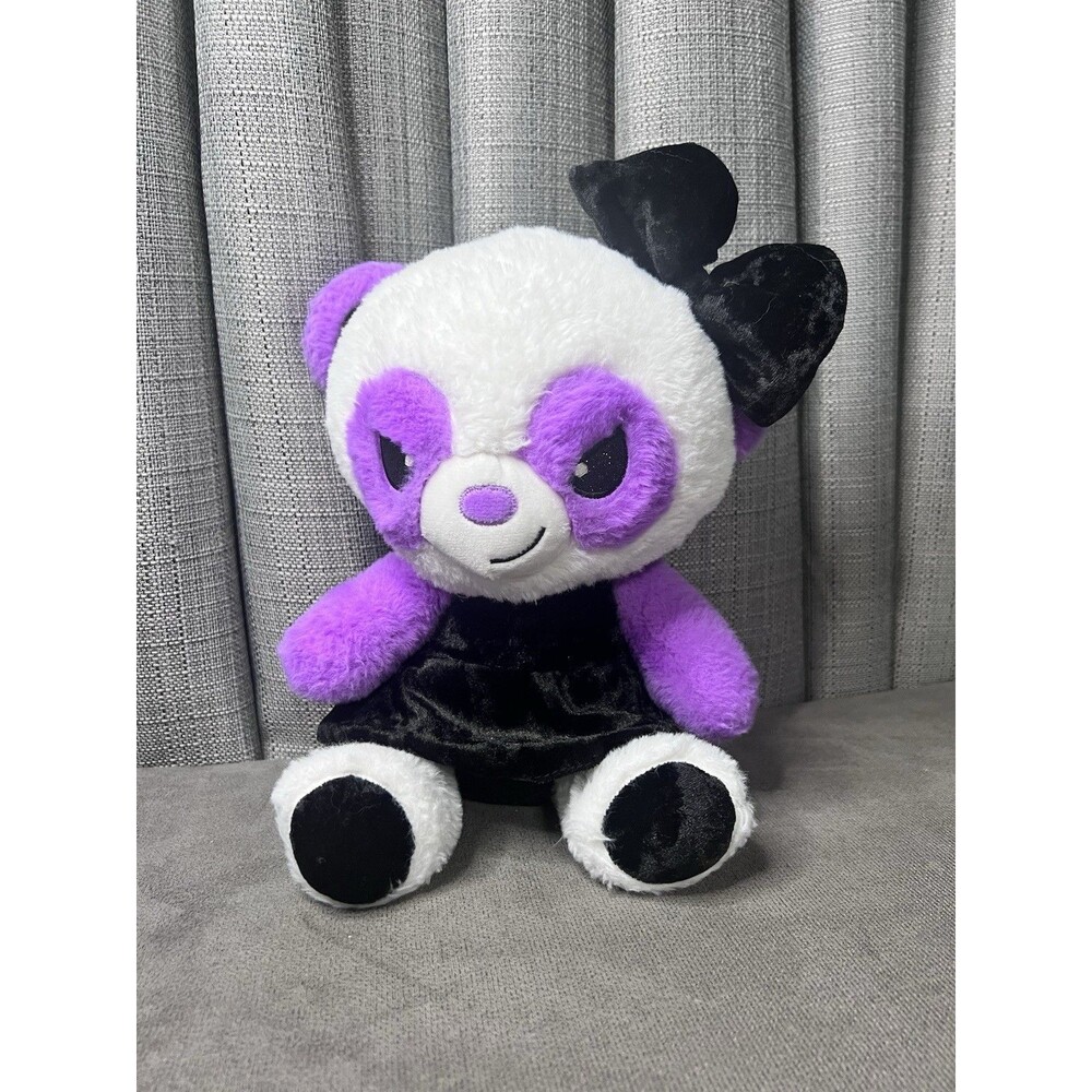 MTY International Panda Bear Plush Purple Black Bow Stuffed Animal Toy 10 Inch